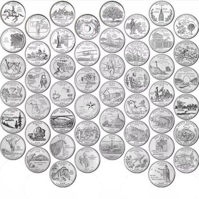 【中藏天下】美國州幣系列紀念幣套裝 1999-2008年 25美分紀念幣大全套硬幣 屬地幣6枚1套     新品 促銷簡