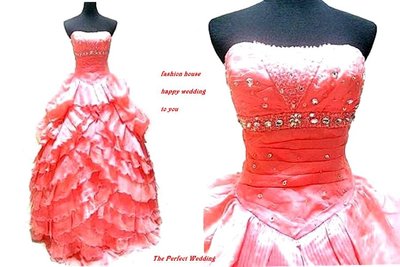 【時尚屋婚紗禮服】粉紅色馬甲水鑽法式設計師華麗造型款《二手禮服》～Ｗ２３４(歡迎預約試穿)
