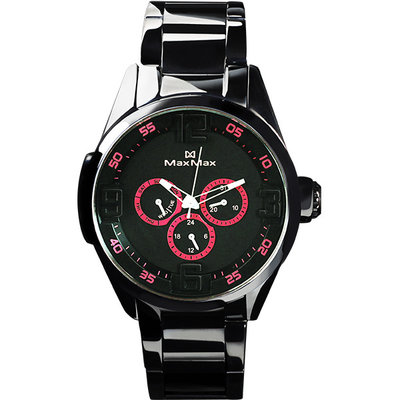 ∥ 國王時計 ∥ MAX MAX MAS7005-1 黑鋼三眼時尚腕錶