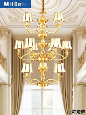 歐式全銅復式樓中樓別墅客廳水晶大吊燈現代 豪華樓梯