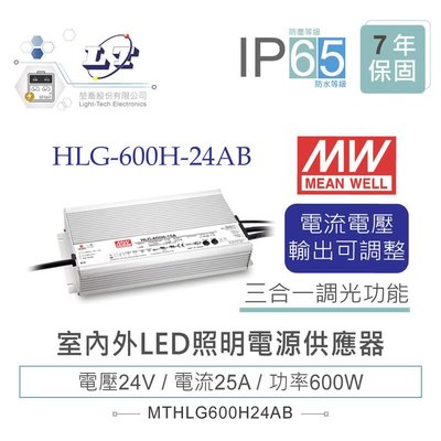 『堃邑』含稅價 MW明緯 20.4~25.2V/25A HLG-600H-24AB LED室內外照明專用 三合一調光 電源供應器