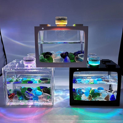 水母創意生態缸微斗魚缸熱帶魚水族箱帶led燈生態瓶觀賞