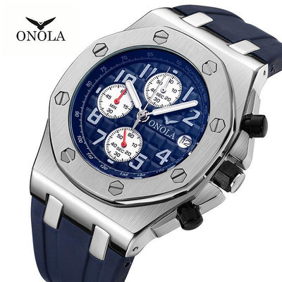 【】ONOLA6805爆款熱賣經典高檔時尚男士手錶矽膠材質錶帶 日常活動外出活動休閒防水多功能進口石英機芯手錶男 多