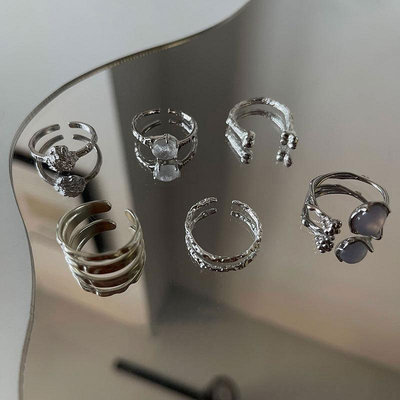 戒指 韓國東大門小眾設計飾品 不規則寶石水晶瑪瑙異形熔岩戒指女開口可調整戒圍指環