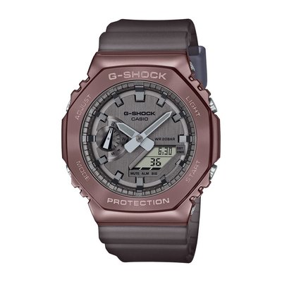 CASIO卡西歐 G-SHOCK系列 八角金屬錶殼 半透明錶帶 雙顯手錶 (棕色 GM-2100MF-5A)