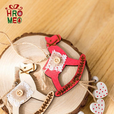 Hromeo 紅白系圣誕樹掛件 木質木馬掛件少女心圣誕裝飾品~告白氣球
