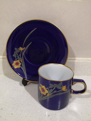 日本香蘭社咖啡杯 香蘭社藍釉咖啡杯 紅茶杯 藍釉蘭花 口延描