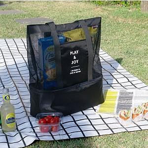 單肩保溫袋戶外野餐包 收納袋午餐包午餐袋便當包網格包保溫箱