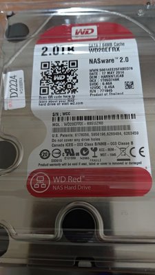 WD 紅標 2TB NAS 專用碟2顆1組,無異音,掃描無壞軌,NAS 升級換下,公司貨,已過保固,現況轉讓