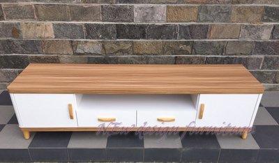 【N D Furniture】台南在地家具-180cm原木拼白雙色耐磨防蛀木心板實木腳座收納置物電視櫃/矮櫃/TV櫃TL
