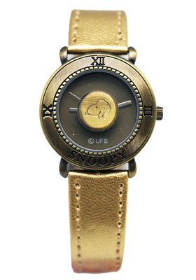 【卡漫迷】 九折出清 Snoopy 鈕釦 手錶 金色 ㊣版 皮革 古銅 史努比 史奴比 女錶 個性錶 卡通錶 復古