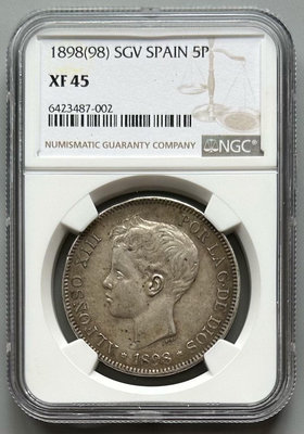 NGC  XF45 西班牙阿方索十三世銀幣1898
