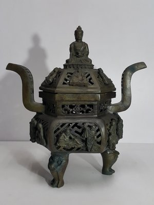 [銀九藝] 銅爐銅器 高~46公分 重達~14.5公斤 大明宣德年製 佛祖十八羅漢 壽耳三足爐