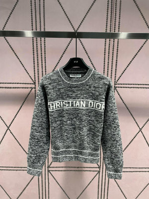 熱款直購#Dior 迪奧毛衣早秋新款字母提花長袖針織衫百搭時尚灰色毛衣女潮
