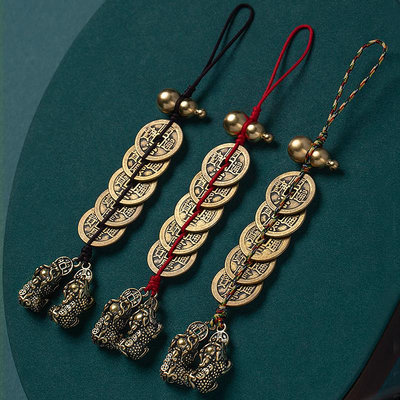 純黃銅五帝錢貔貅掛件葫蘆串平安室內物件鎮宅門對門掛銅錢擺件
