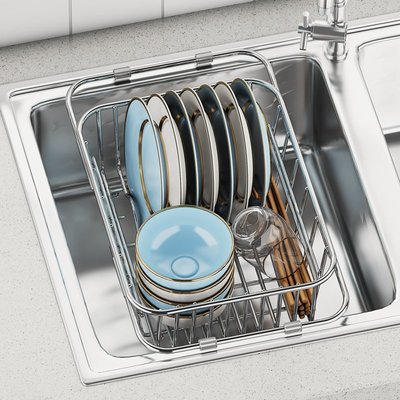 不銹鋼瀝水架伸縮廚房水槽瀝水籃洗菜盆加厚瀝碗架伸縮架置物架