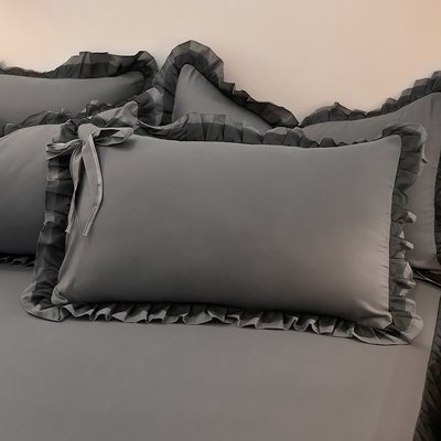 枕套一對裝韓版蝴蝶結單個單人通用枕芯套磨毛花邊枕頭套~特價