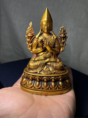 早期收藏老件西藏藏傳佛教鎏金藏佛鎏金佛宗喀巴藝術擺件