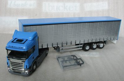 [丸山建機模型]---SCANIA R440二軸藍色拖頭+3軸藍銀色貨櫃車 1/50 模型