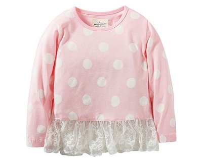 ☆草莓花園☆BM-2445 粉色圓點蕾絲 歐美風兒童長袖衣服 純棉童T 女童  童T恤