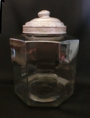 古早味 早期 罕見八角形 [早期糖果罐]~早期玻璃糖罐 含金屬夾
