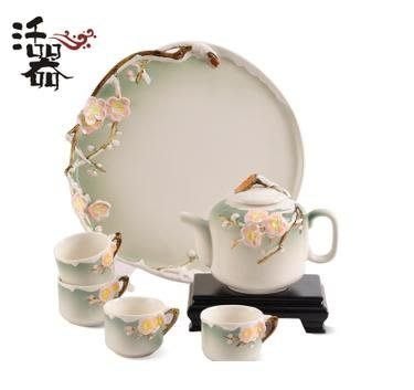【熱賣精選】陶瓷功夫茶具套裝 琺瑯瓷茶具 茶盤 茶杯 套裝