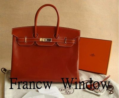 France Window 愛瑪士柏金包Hermes Birkin 35 典藏珊瑚紅 銀扣 Box皮