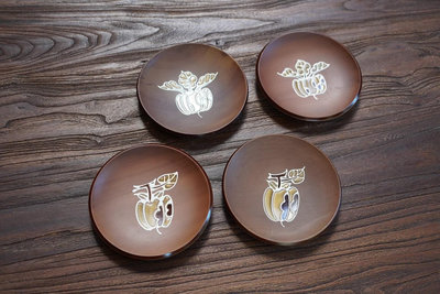 日本回流老木茶托杯托盤子碟子4個