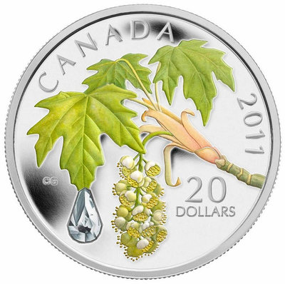 【海寧潮期貨】加拿大2011年楓葉水滴系列4鑲嵌水晶1盎司紀念銀幣
