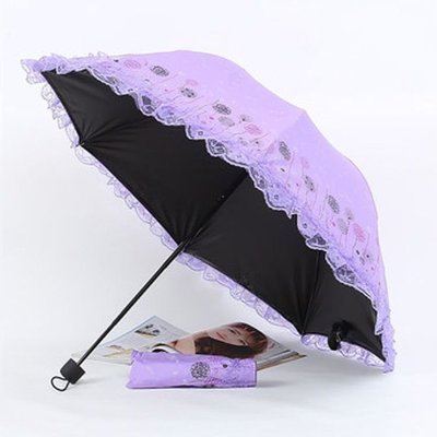 新款蒲公英蕾絲花邊時尚創意黑膠傘小清新三折疊晴雨傘隔熱