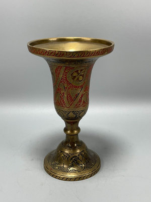 以色列銅花瓶，銅插花擺件，刻花銅花瓶，藝術銅擺件，重436克8765