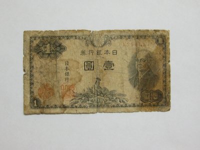 老日本銀行券--壹圓--二宮尊德--六碼--155412--1946年-昭和21年---極少見收藏---雙僅一張
