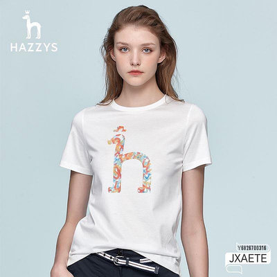 Hazzys Haggis new summer 女士短袖 T 恤休閒棉質印花圓領上衣時尚【JXAETE】
