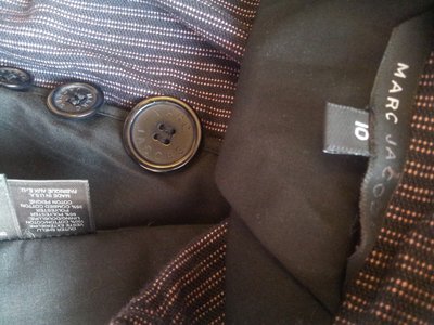 Marc Jacobs設計師主線黑標 細白點條紋厚棉修身單排牛角扣西裝式外套