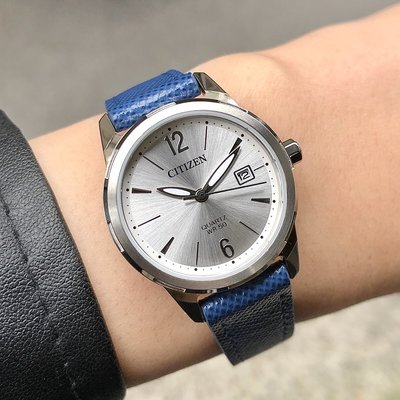 現貨 可自取 CITIZEN EU6070-19A 星辰錶 28mm 銀色面盤 日期顯示 藍色皮錶帶 女錶
