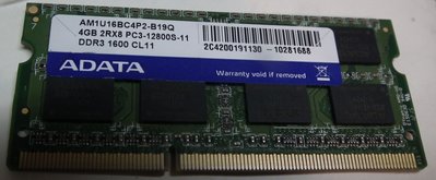 威剛4GB終保ddr3-1600 4G 2rx8筆記型記憶體4GB筆電ADATA雙面顆粒NB AM1U16BC4P2
