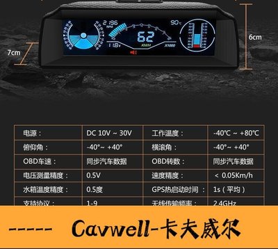 Cavwell-汽車載抬頭顯示器HUD越野車水平坡度儀OBD水溫轉速表平衡儀顯示器-可開統編