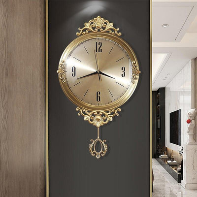 純銅歐式掛鐘客廳鐘表掛墻家用輕奢大氣壁鐘靜音電波精工時鐘