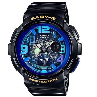 BABY-G 海灘旅行系列兩地時間休閒錶(BGA-190GL-1B)44.3mm