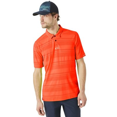 【貓掌村GOLF】Oakley 男款高爾夫透氣素面條紋款 短袖polo衫 橘美規S
