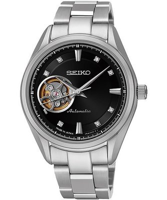 SEIKO Presage 開心系列女用機械腕錶-黑x銀/34mm 4R38-00R0D(SSA869J1)