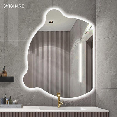 Yishare創意可愛小熊浴室鏡led梳妝臺鏡兒童房衛生間卡通鏡子 自行安裝