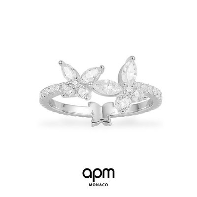 【帶盒子】 APM Monaco 蝴蝶戒指女925銀白色送女友氣質戒指時尚禮物送女友
