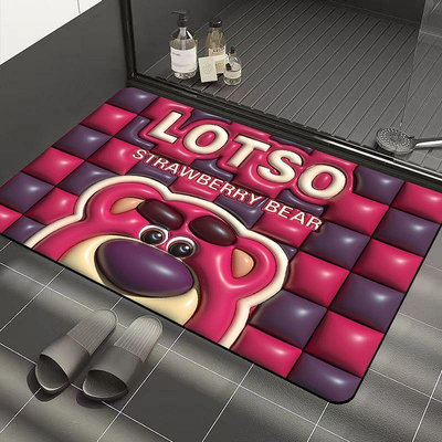 硅藻泥地墊 卡通草莓熊 3D視覺ins軟硅藻泥 浴室衛生間防滑腳墊 吸水速乾地毯 立體感兔子墊子 強力吸水進門 地墊