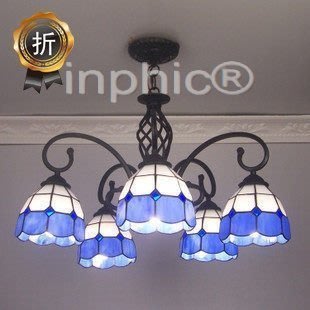 INPHIC-古典藍白吊燈地中海風格5頭吊燈田園燈飾餐廳客廳多頭吊燈