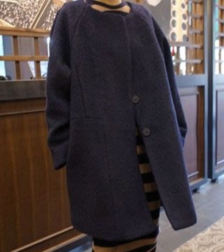 yes99buy加盟-秋冬新款女裝 上衣 甜美圓領斗篷式寬鬆呢大衣 外套(藏藍色)