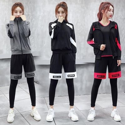 韓版健身房運動套裝女原創寬鬆新款大碼跑步速干瑜伽服2020五件套