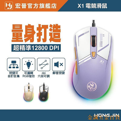 金誠五金百貨商城宏晉 X1 自定義巨集電競滑鼠 RGB電競滑鼠 可編輯滑鼠 靜音滑鼠 RGB電競滑鼠 有線電競滑鼠 1.8M 有線滑鼠