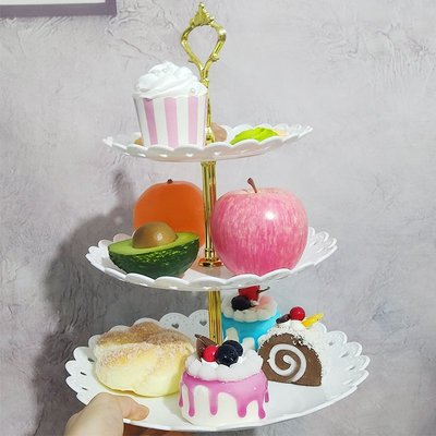 甜品臺展示架三層塑料多層蛋糕裝飾擺件生日餐廳點心水果托盤歐式