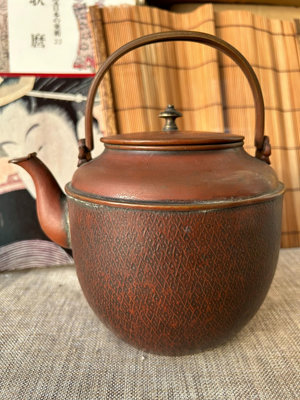 日本回流明治時期老銅壺 精工銅壺壺身嵌銀